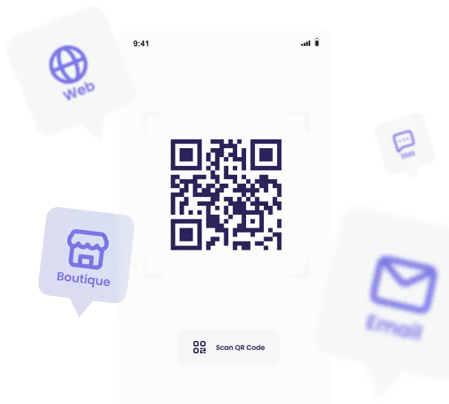 Illustration d'un smartphone stylisé, qui montre la possibilité d'adhérer très facilement à vos cartes de membres, fidélité etc, en scannant un simple Qrcode. Et ainsi de transformer différents points de contact physique (boutique, plv, etc) ou digitaux (site web, réseaux sociaux, email, etc) en opportunité d'adhésion, et de maximiser l'engagement client.