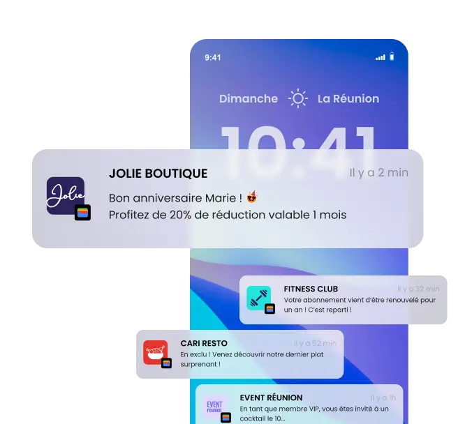 Illustration d'un smartphone stylisé qui montre que chaque notification devient une opportunité de renforcer la relation client, grâce aux solutions apporter par Runwallet.